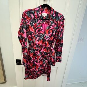 Milly Pink and Black Floral Long Sleeve Dress